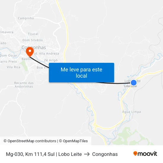 Mg-030, Km 111,4 Sul | Lobo Leite to Congonhas map