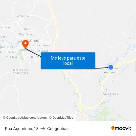 Rua Açominas, 13 to Congonhas map