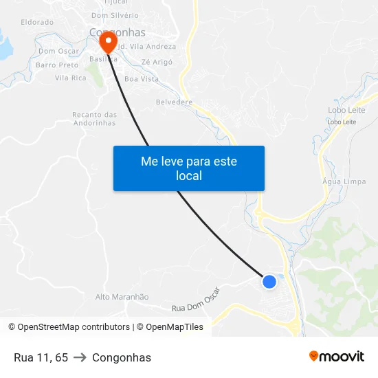Rua 11, 65 to Congonhas map