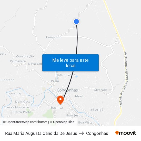 Rua Maria Augusta Cândida De Jesus to Congonhas map