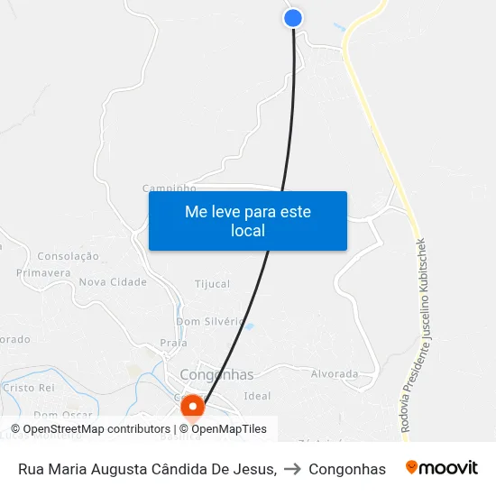 Rua Maria Augusta Cândida De Jesus, to Congonhas map