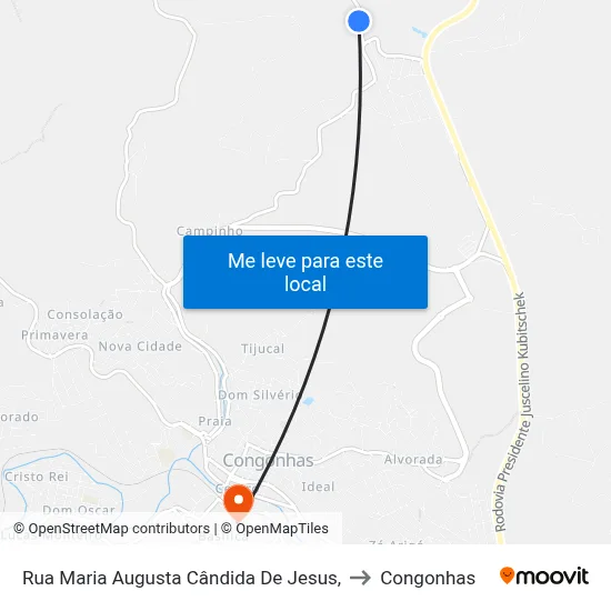Rua Maria Augusta Cândida De Jesus, to Congonhas map