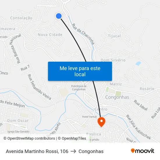 Avenida Martinho Rossi, 106 to Congonhas map