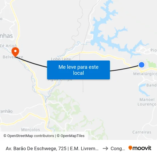 Av. Barão De Eschwege, 725 | E.M. Livremente - Sentido Inconfidentes to Congonhas map