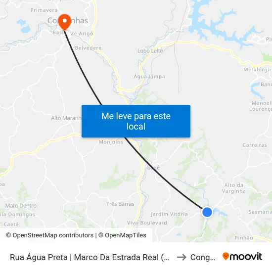 Rua Água Preta | Marco Da Estrada Real (Ponte) - Sentido Lafaiete to Congonhas map