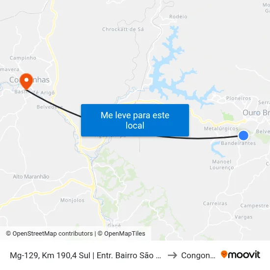 Mg-129, Km 190,4 Sul | Entr. Bairro São Francisco to Congonhas map