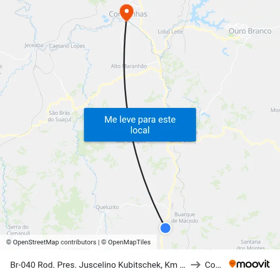 Br-040 Rod. Pres. Juscelino Kubitschek, Km 642,5 Norte | Praça De Pedágio De Conselheiro Lafaiete to Congonhas map