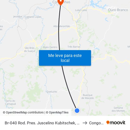 Br-040 Rod. Pres. Juscelino Kubitschek, Km 645,6 Norte to Congonhas map