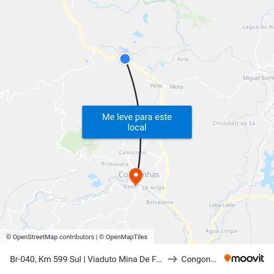 Br-040, Km 599 Sul | Viaduto Mina De Fábrica to Congonhas map