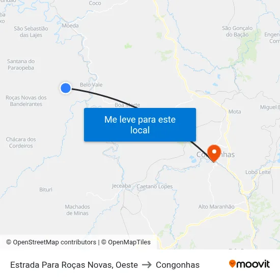 Estrada Para Roças Novas, Oeste to Congonhas map