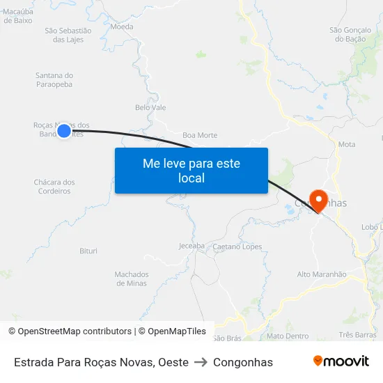 Estrada Para Roças Novas, Oeste to Congonhas map