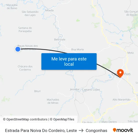 Estrada Para Noiva Do Cordeiro, Leste to Congonhas map
