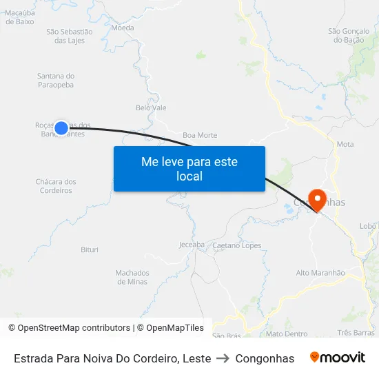 Estrada Para Noiva Do Cordeiro, Leste to Congonhas map
