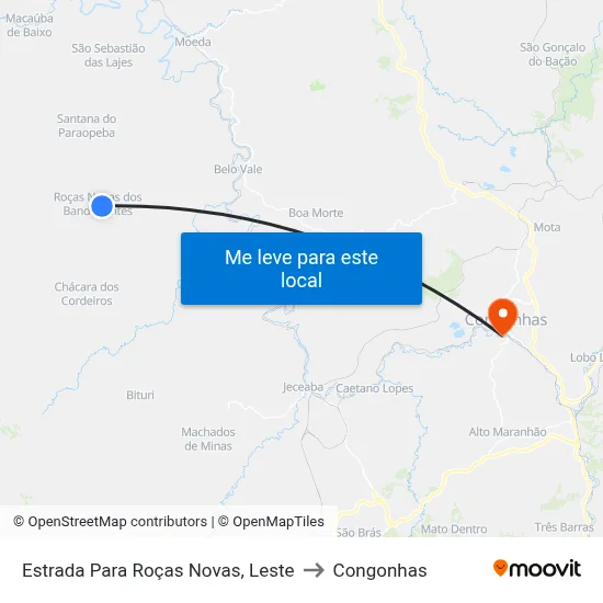Estrada Para Roças Novas, Leste to Congonhas map