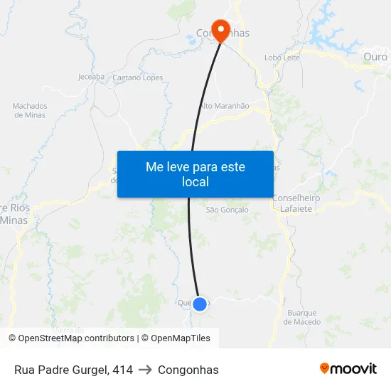 Rua Padre Gurgel, 414 to Congonhas map