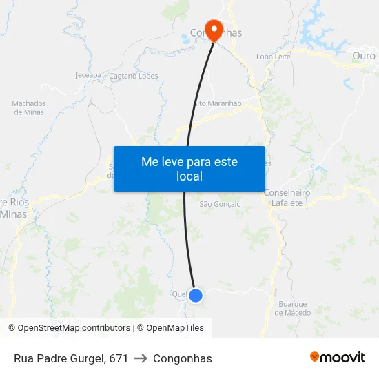 Rua Padre Gurgel, 671 to Congonhas map