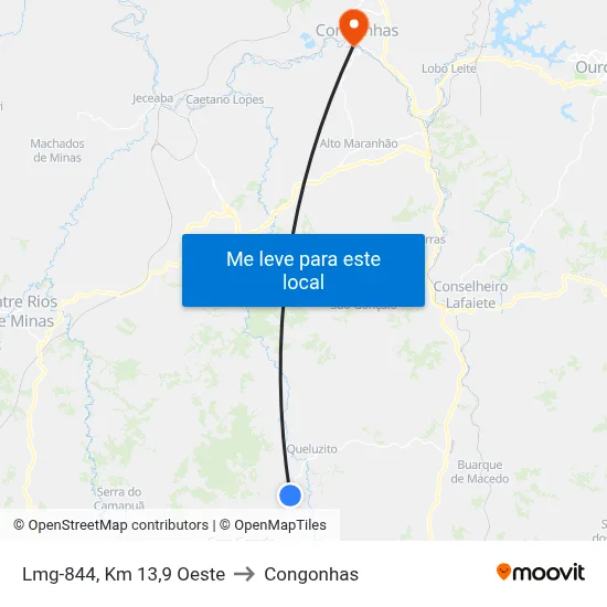 Lmg-844, Km 13,9 Oeste to Congonhas map