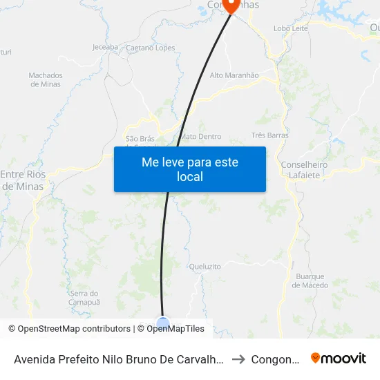 Avenida Prefeito Nilo Bruno De Carvalho, 135 to Congonhas map