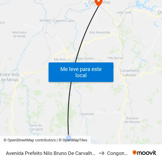 Avenida Prefeito Nilo Bruno De Carvalho, 315 to Congonhas map