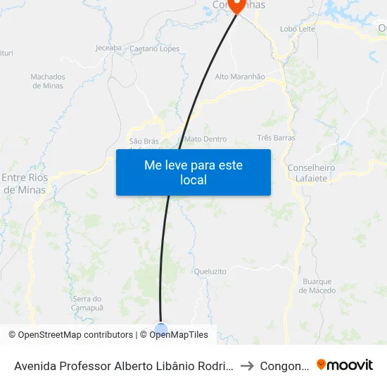 Avenida Professor Alberto Libânio Rodrigues, 101 to Congonhas map