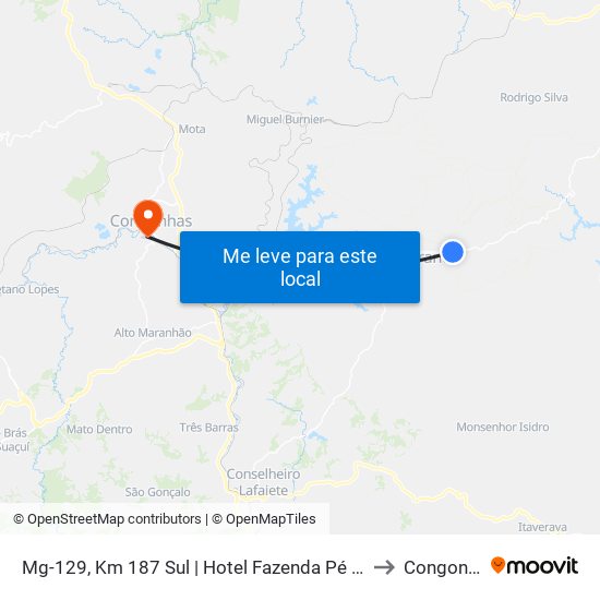Mg-129, Km 187 Sul | Hotel Fazenda Pé Do Morro to Congonhas map