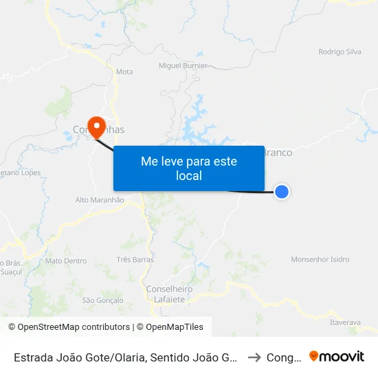 Estrada João Gote/Olaria, Sentido João Gote | Entr. Rodovia Da Batata to Congonhas map