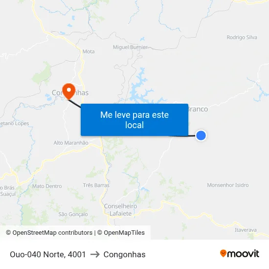 Ouo-040 Norte, 4001 to Congonhas map