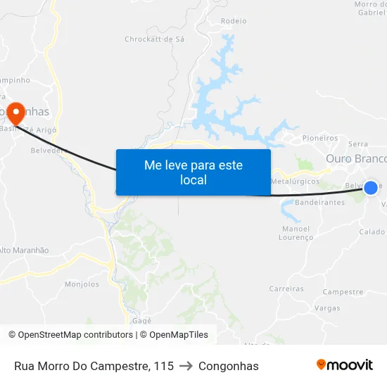 Rua Morro Do Campestre, 115 to Congonhas map