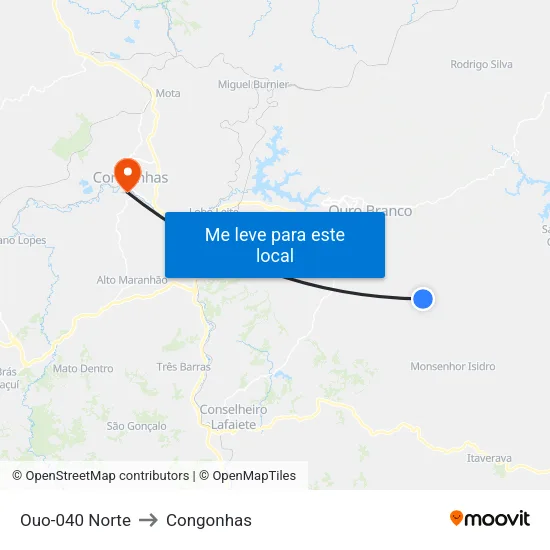 Ouo-040 Norte to Congonhas map