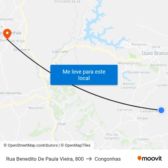 Rua Benedito De Paula Vieira, 800 to Congonhas map