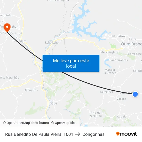 Rua Benedito De Paula Vieira, 1001 to Congonhas map