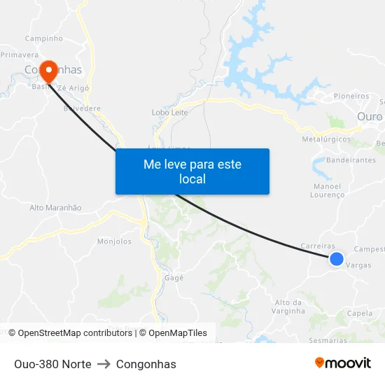 Ouo-380 Norte to Congonhas map