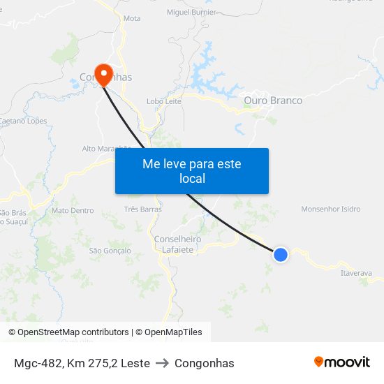 Mgc-482, Km 275,2 Leste to Congonhas map