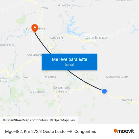Mgc-482, Km 273,3 Oeste Leste to Congonhas map