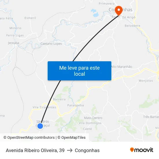 Avenida Ribeiro Oliveira, 39 to Congonhas map