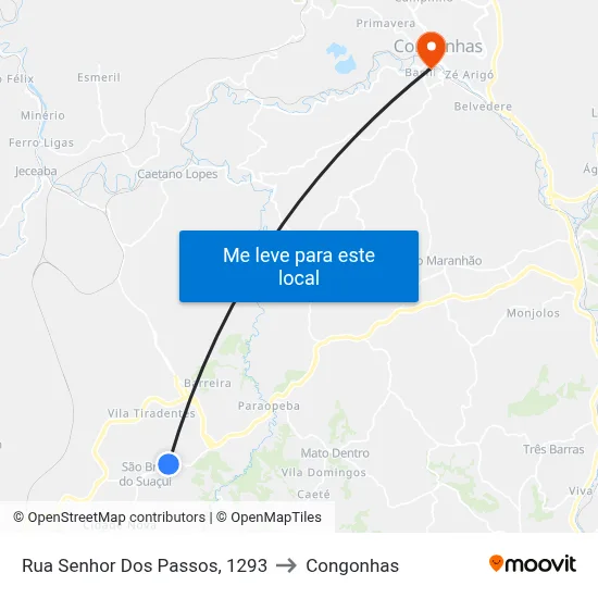 Rua Senhor Dos Passos, 1293 to Congonhas map