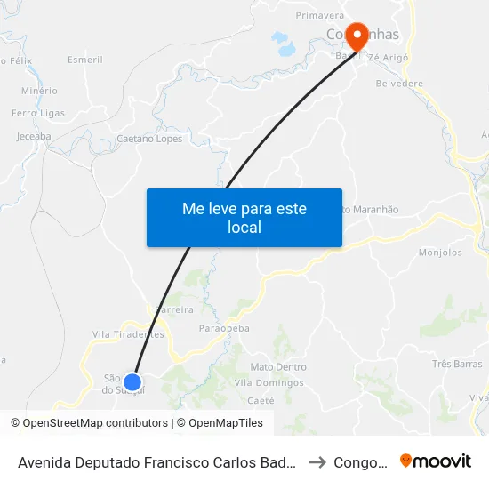Avenida Deputado Francisco Carlos Badaró Júnior, 864 to Congonhas map