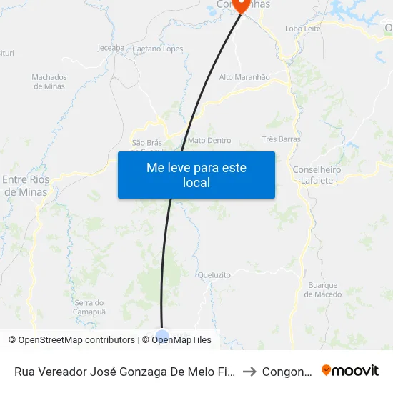 Rua Vereador José Gonzaga De Melo Filho, 135 to Congonhas map