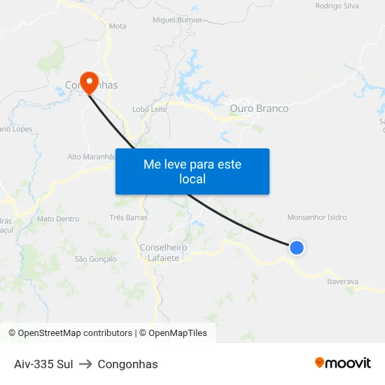 Aiv-335 Sul to Congonhas map