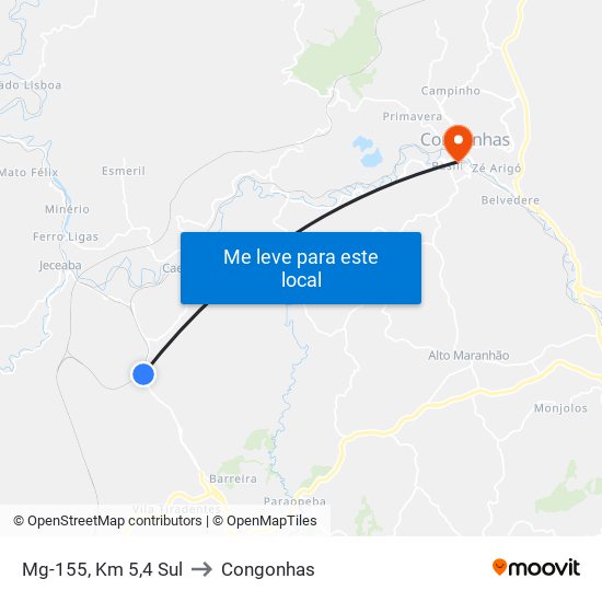 Mg-155, Km 5,4 Sul to Congonhas map