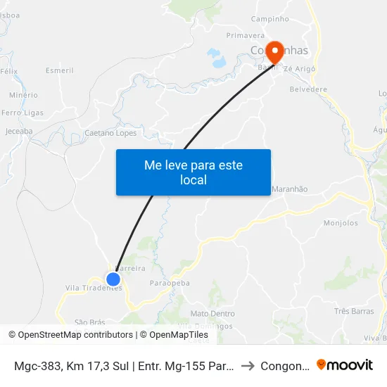 Mgc-383, Km 17,3 Sul | Entr. Mg-155 Para Jeceaba to Congonhas map