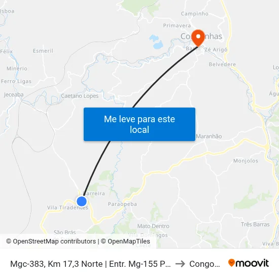 Mgc-383, Km 17,3 Norte | Entr. Mg-155 Para Jeceaba to Congonhas map