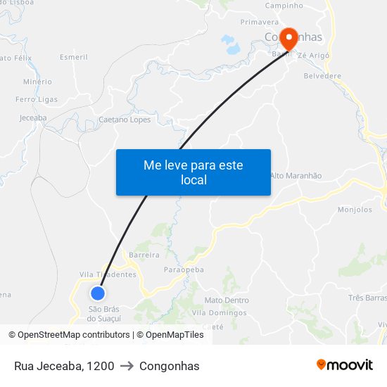 Rua Jeceaba, 1200 to Congonhas map