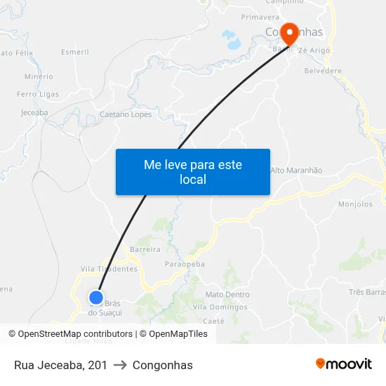 Rua Jeceaba, 201 to Congonhas map