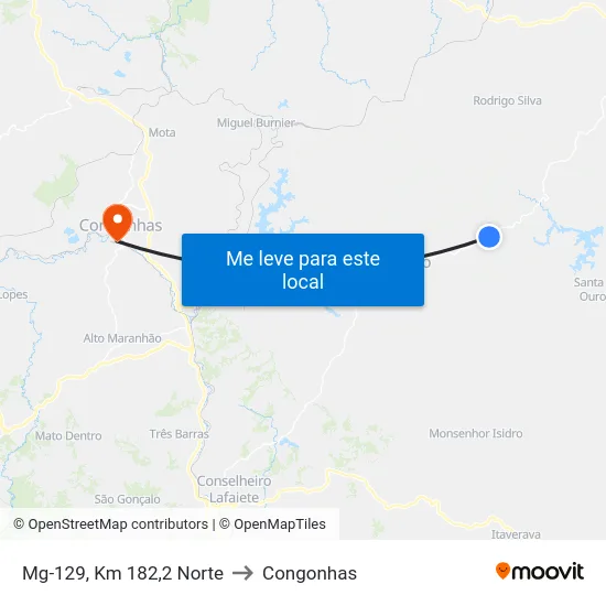 Mg-129, Km 182,2 Norte to Congonhas map