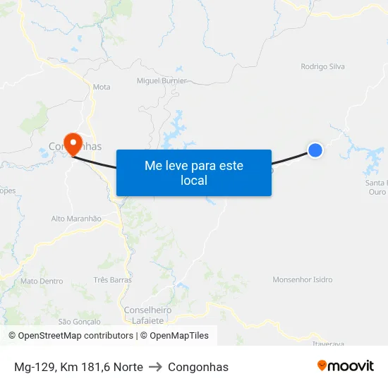 Mg-129, Km 181,6 Norte to Congonhas map