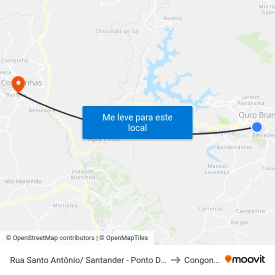 Rua Santo Antônio/ Santander - Ponto De Onibus to Congonhas map