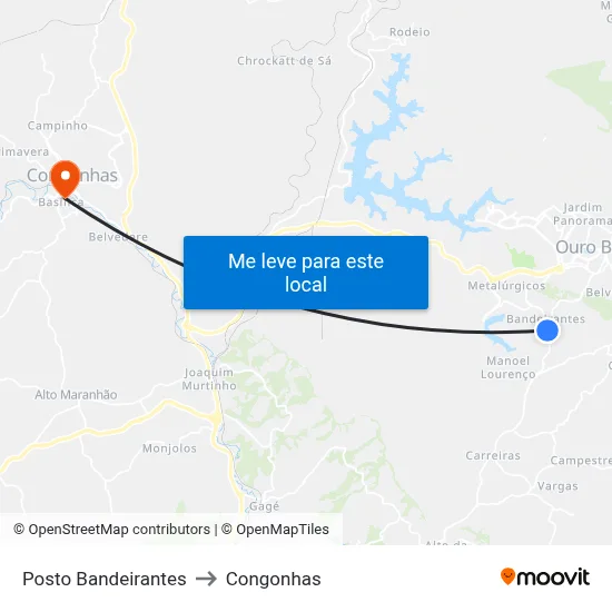 Posto Bandeirantes to Congonhas map