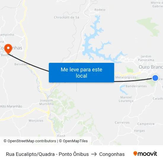 Rua Eucalipto/Quadra - Ponto Ônibus to Congonhas map
