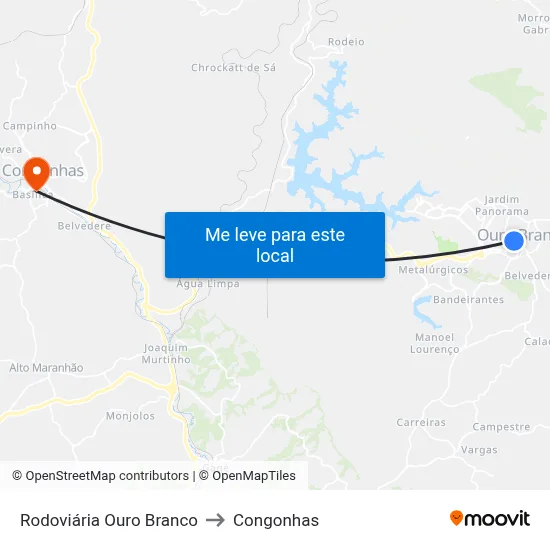 Rodoviária Ouro Branco to Congonhas map